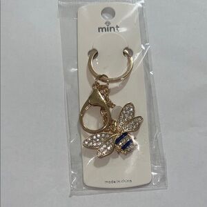 Mint Gold and Blue Bee Keychain